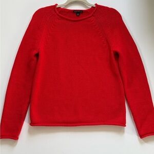J Crew Women’s Red Knit Crewneck Preppy Raglan Sleeve Sweater Medium 100% cotton